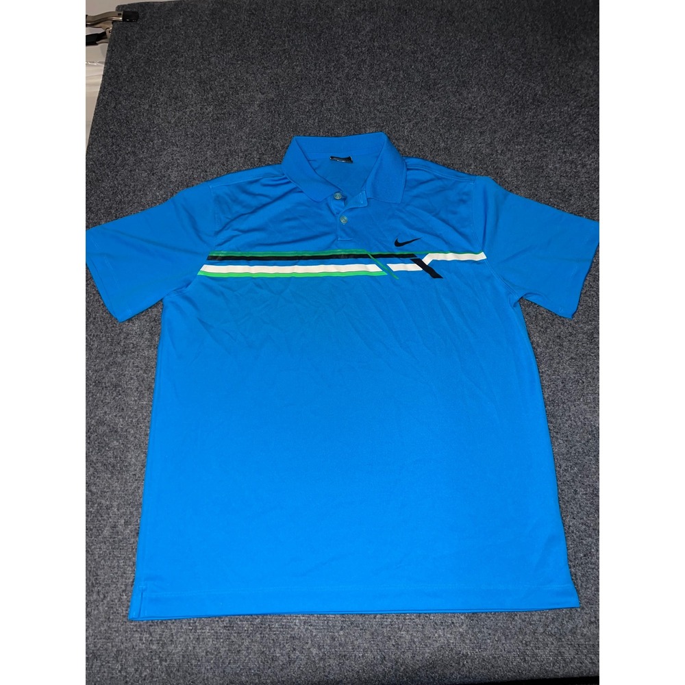 Nike Golf Dri-Fit Mens XL Blue Striped Short Sleeve Polo Shirt